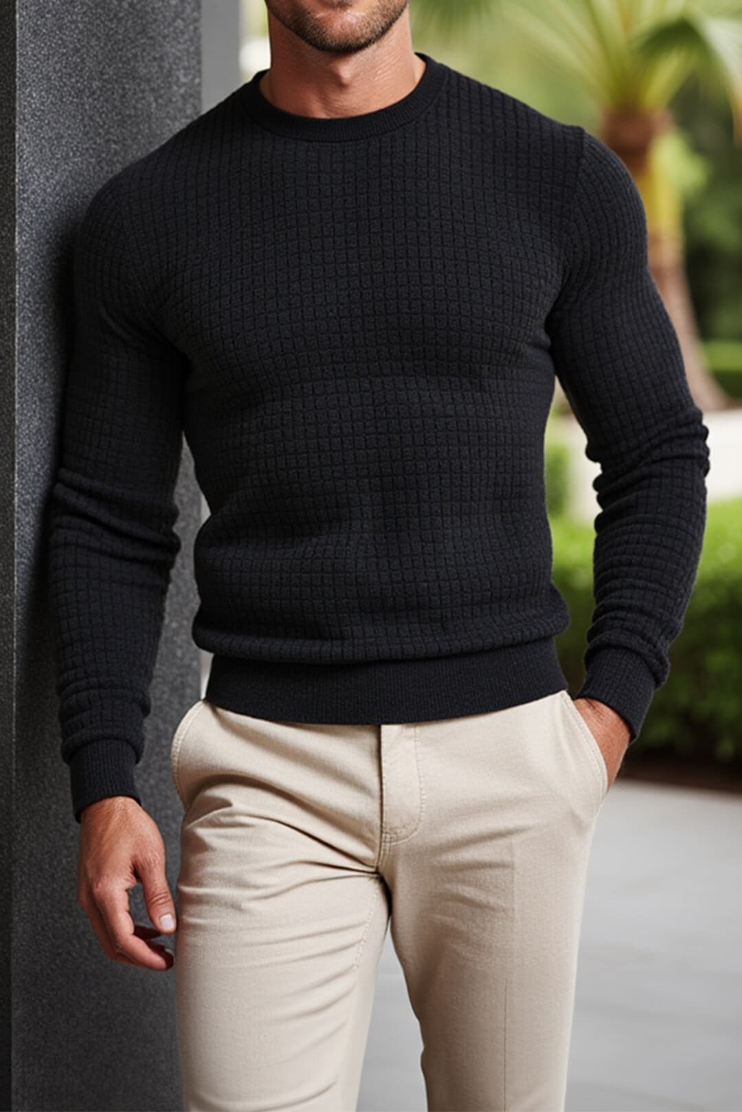 Florence: Crew Neck Textured Slim Sweater