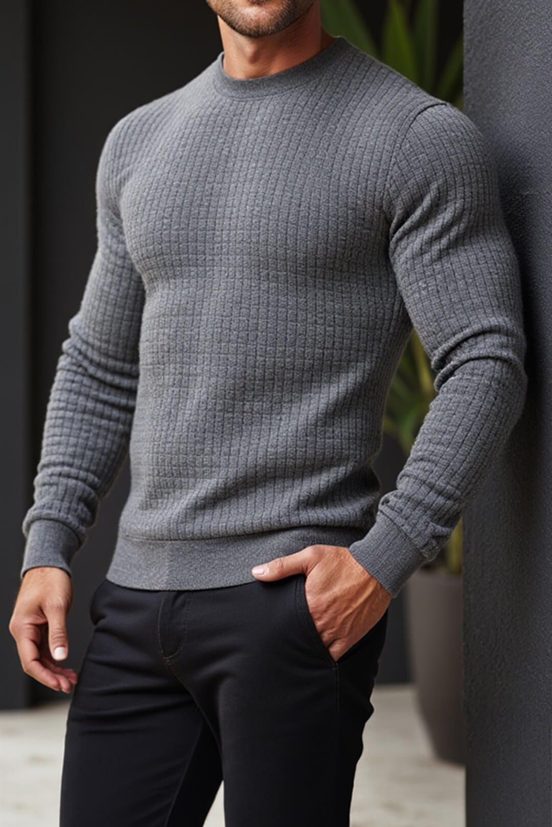 Florence: Crew Neck Textured Slim Sweater