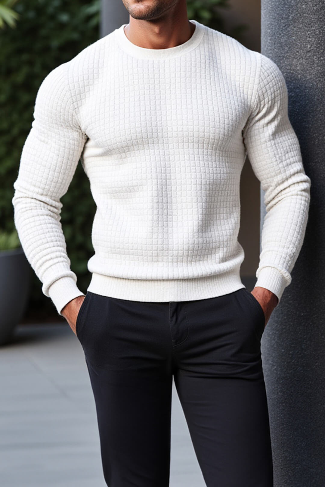 Florence: Crew Neck Textured Slim Sweater